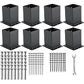 AXWHYS 4x4 Post Base 8 Pcs, (Inner Size 3.6x3.6) Post Anchors, 13GA Thick Solid Steel &amp; Black Powder Coated,Deck Post Brackets Support Deck Base Plate Pergola Brackets Fence Kit Mailbox Mount&hellip;