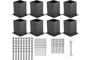 AXWHYS 4x4 Post Base 8 Pcs, (Inner Size 3.6x3.6) Post Anchors, 13GA Thick Solid Steel & Black Powder Coated,Deck Post Brackets Support Deck Base Plate Pergola Brackets Fence Kit Mailbox Mount…