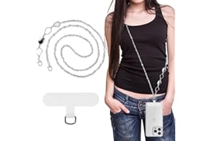 MoKo Universal Phone Lanyard, Metal Cell Phone Chain Crossbody Strap Anti-Theft Detachable Women Cellphone Lanyards Around The Neck with Patches for iPhone, Most Smartphones - Silver