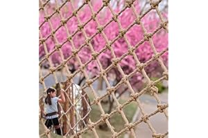 KINGPOUL Climbing Net,Hemp Rope Climbing Net,Kids Safety Net Rope,Fence Stairs Balcony Railings Garden Playground Protection Kids Playground Play Safety Net Outdoor Climbing Cargo Net,Heavy Duty Net-6.6x9.9ft