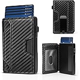 Geyrut Slim Wallet for Men, Mens Wallet RFID Blocking Minimalist Compact Men's Slim Pop-Up Card Holder with Money Clip ID Window Bifold Leather Front Pocket Wallets for Men (Black-Carbon Fiber)
