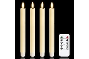 Mavandes LED Flameless Taper Candles with Remote Timer,Ivory Battery Operated Flickering Window Candles,Pack of 4 Real Wax Wa