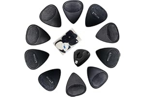 10 Pcs Anti-slip Guitar Picks with Pick Holder, Includes Thin Medium Heavy Thickness Plectrums (0.55 0.75 0.85 1.0 1.2mm), Gu