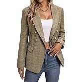 Mina Self 2026 Spring Women's Tweed Plaid Blazer Jacket - Fully Lined Fashion Business Casual Elegant Work Coat Pockets