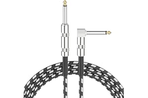 Geepen Premium 1/4 Inch Guitar Cable 10ft Braided, 6.35mm TS Mono Jack Cable Instrument Connector, Male to Male Straight to Right Angle Enhanced Sound Transmission Durable Construction