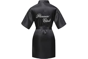 SEALINF Flower Girls' Bridesmaid Pure-Colored Robe with Rhinestones for Bridal Party Wedding Getting Ready