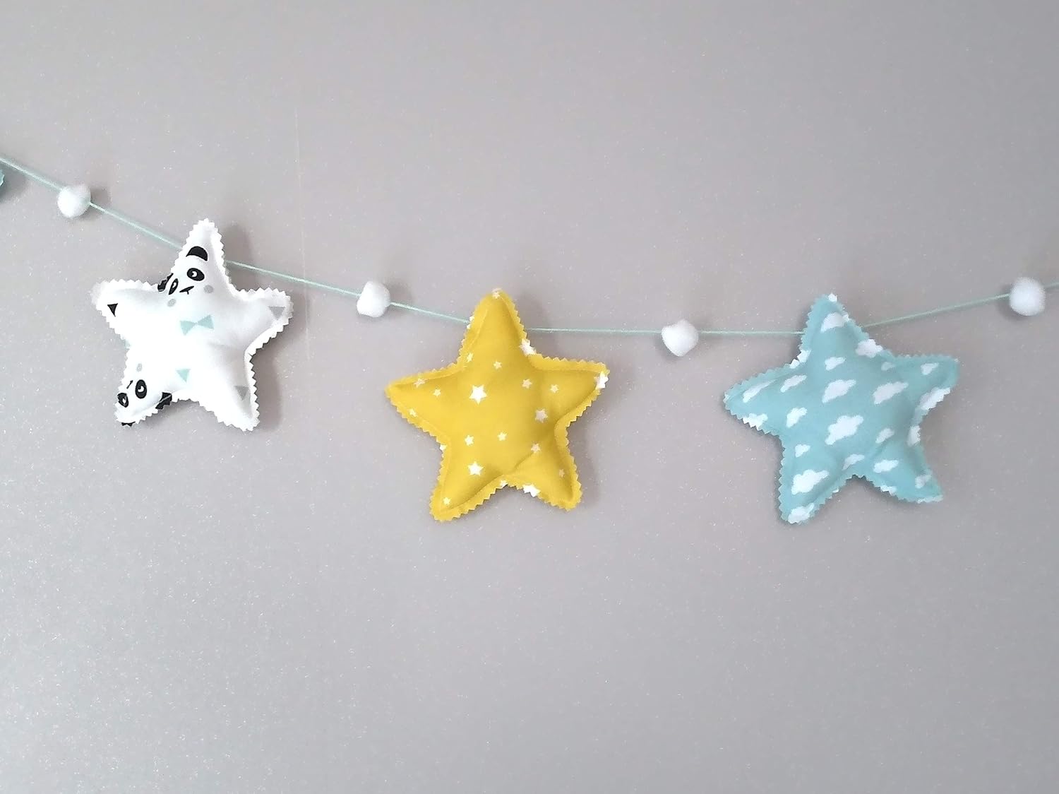 Guirlande Detoiles En Tissu Coton Decoration Chambre Enfant Et Bebe Coloris Menthe Et Jaune Decoration De Chambre D Enfant Produits Handmade Dwteam In