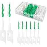 Maoerdental Interdental Brushes,220 Count,Dual-Head Use Dental Floss Picks | Soft Rubber Interdental Picks,Toothpicks Brush for cleaning between teeth and braces with Carry Case (Green)