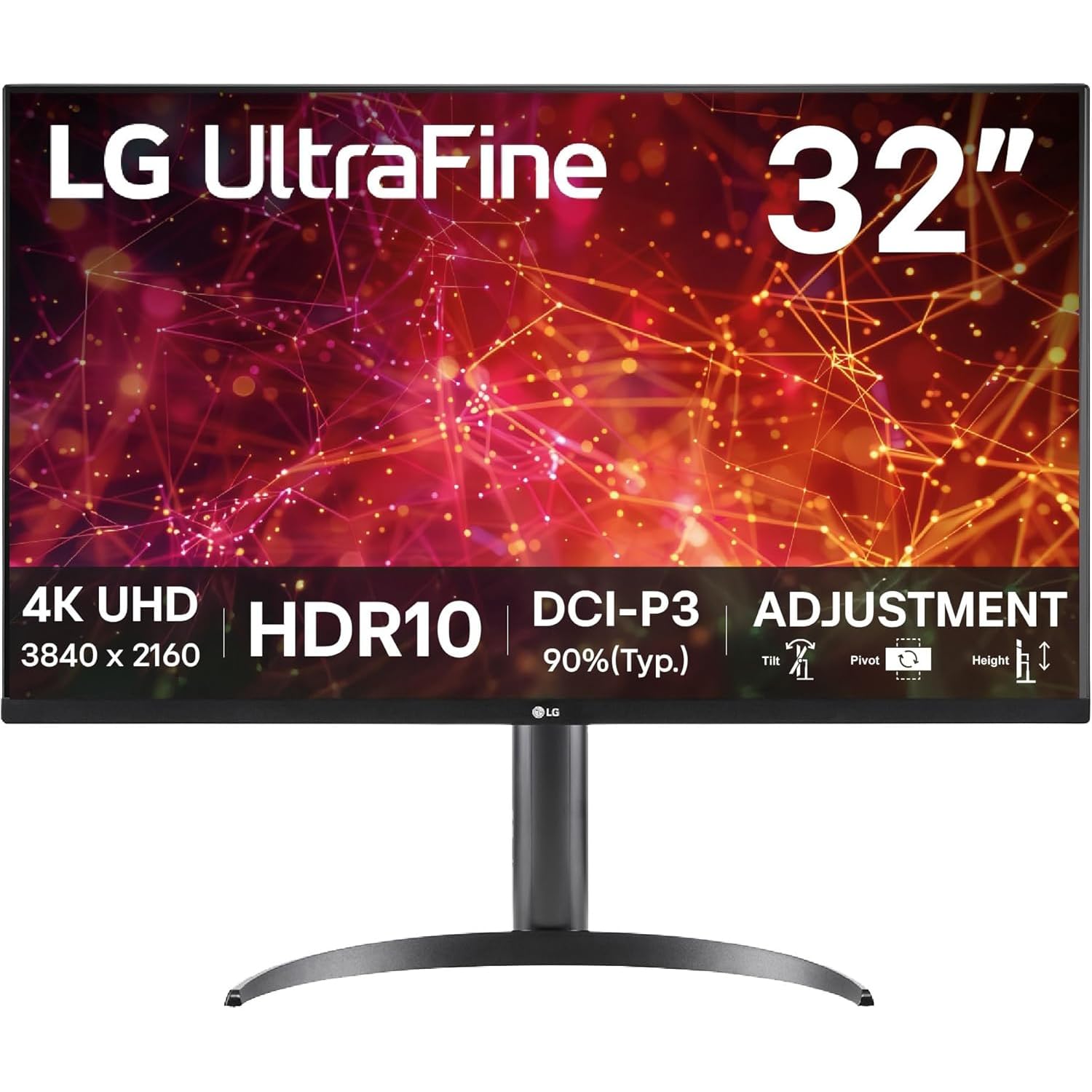 LG UltraFine Monitor 32UR550K-B - 4K UHD VA 32 inch, 60Hz, 4ms GtG, HDR10, Home/Office Display, Tilt/Height/Pivot Adjustment, Built-in Speakers, HDMI, DP, Black