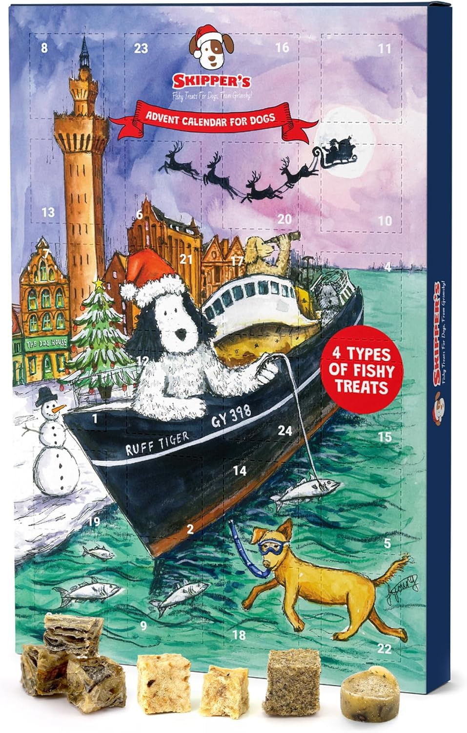 SKIPPER'S Christmas Advent Calendar for Dogs 2025 - Xmas Fishy Advent Calendar Contains Little Gems, Fish Skin & Luxury Whitefish Cubes, Whitefish & Herb Sausage Slices