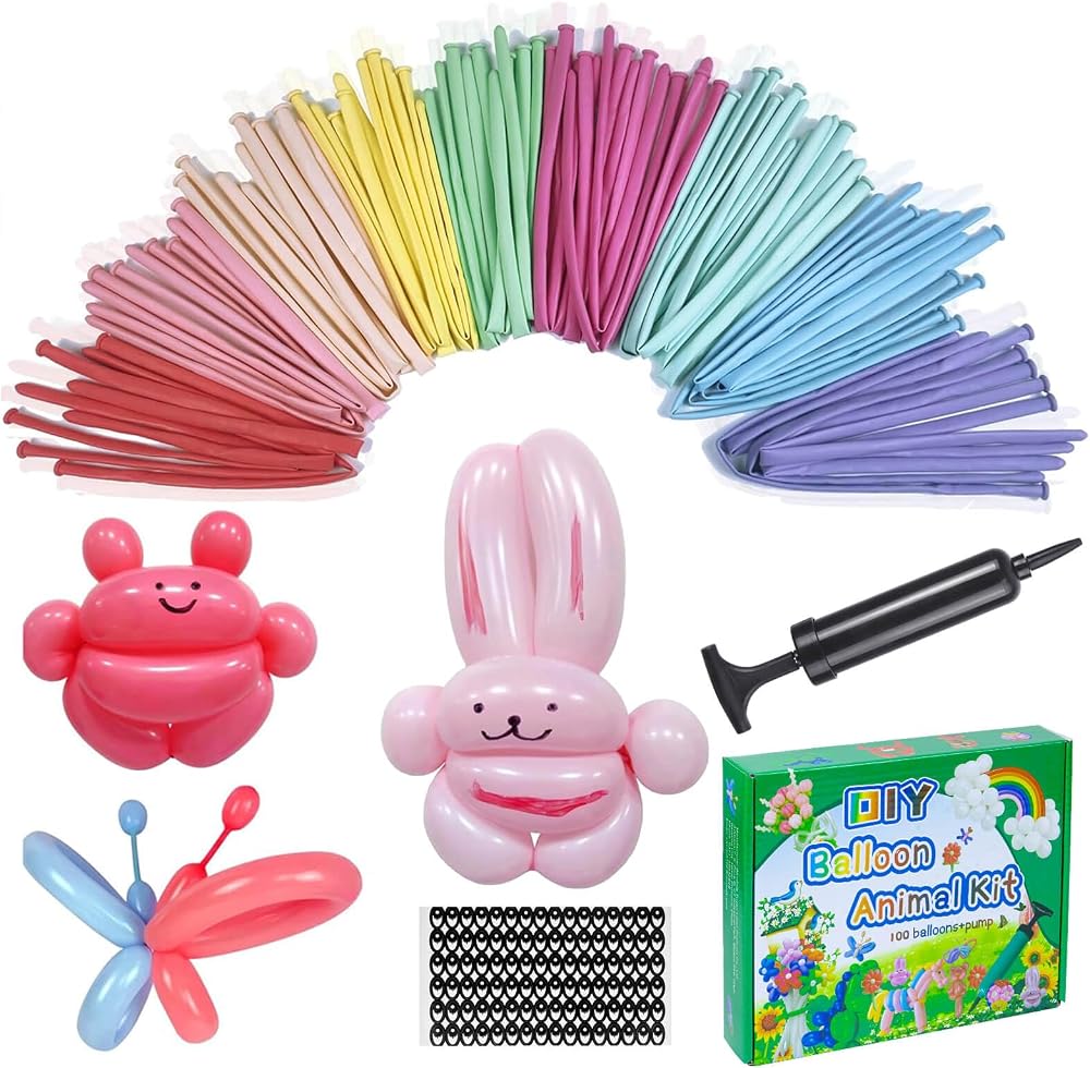 HYKJNBW 100Pcs Pastel Modelling Balloons 260Q Latex Twist Set with Pump