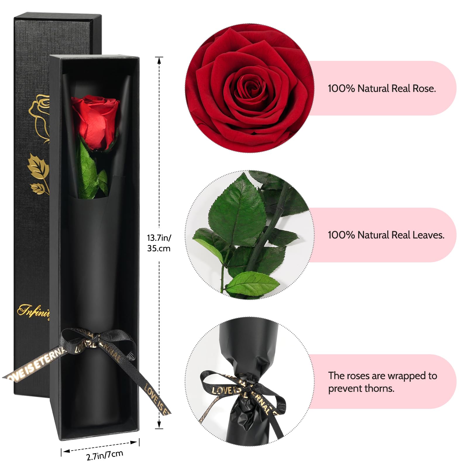 Yamonic Ewige Rose Geschenke für Frauen,Infinity Rose mit Stiel Geburtstagsgeschenk Frauen, Echte Rose in Geschenkbox Geschenke für Mama,Konservierte Blume Geschenk Valentinstag Weihnachten,Rote Rose 4