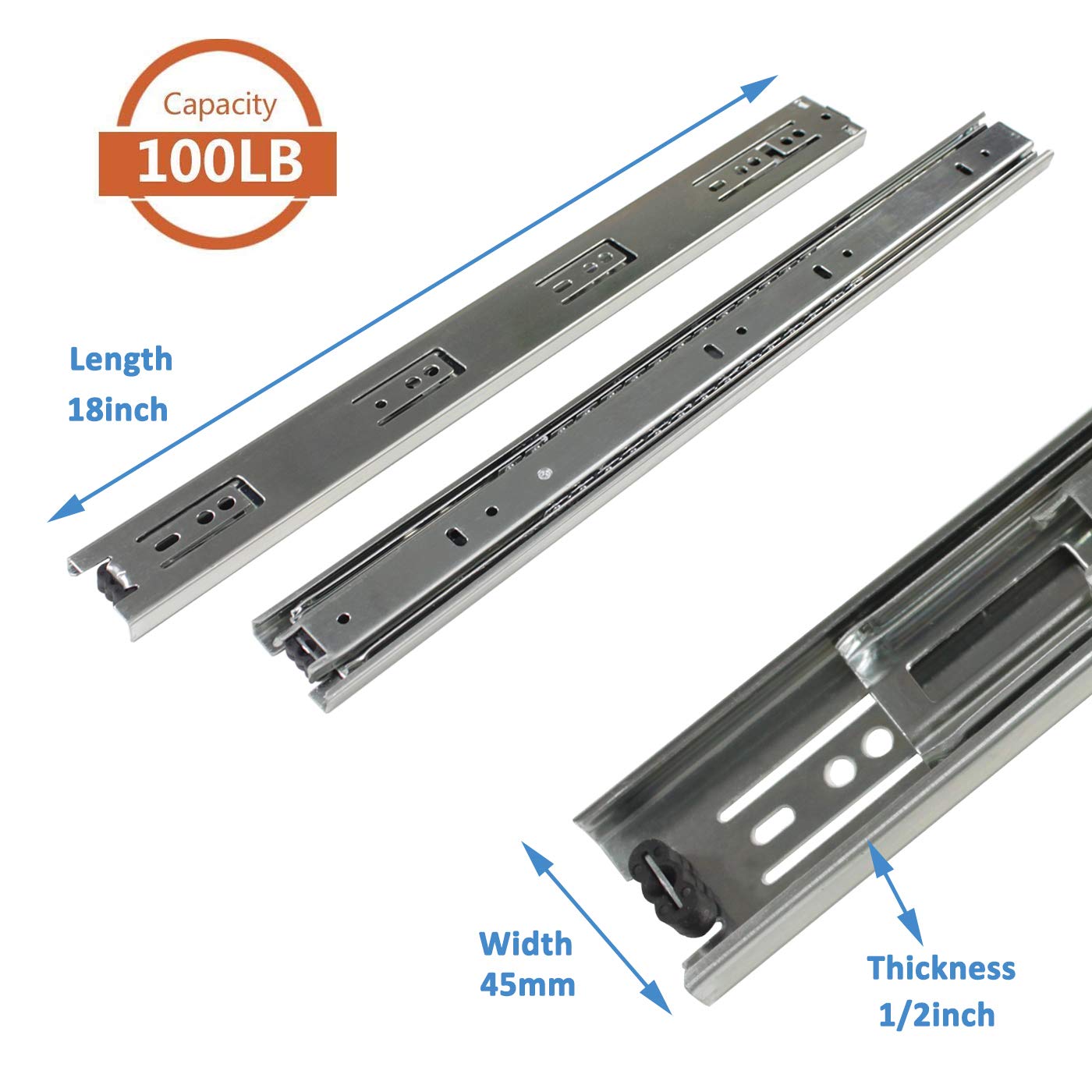 100LB Load Capacity Heavy Duty Drawer Glides Mounting Screws Included 1