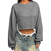 Remidoo Womens Cropped Sweatshirts Crewneck Sweatshirt Plain Streetwear Vintage Pullover