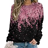JooMeryer Womens Cherry Blossom Blouse Shirts Pink Sakura Printed Long Sleeve Sweatshirts