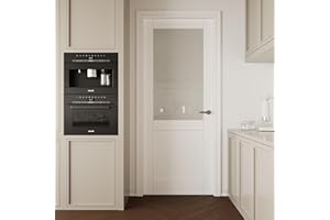 CRUTOP 32''x80'' Half Frosted Glass Interior Door Slab Shaker, Pre-Built Panel for Barn Doors, Pocket Doors, French Door, for Pantry, Bedroom, Closet, Laundry & Bathroom, White Prefinish&Paintable