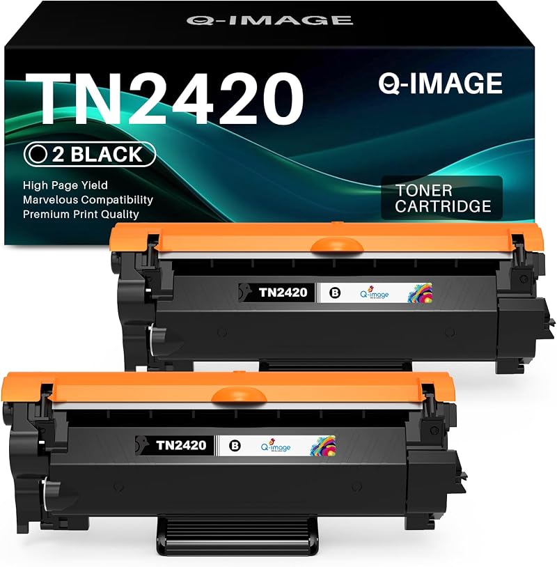 Q-image Black Toner TN2420 2410 Replacement for Brother HL MFC Printers 2 Pack