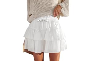 JEKAOYI Shorts for Women Ruffled Tiered Pleated Mini Skirts Boho High Waist Flowy Comfy Tennis Golf Skorts