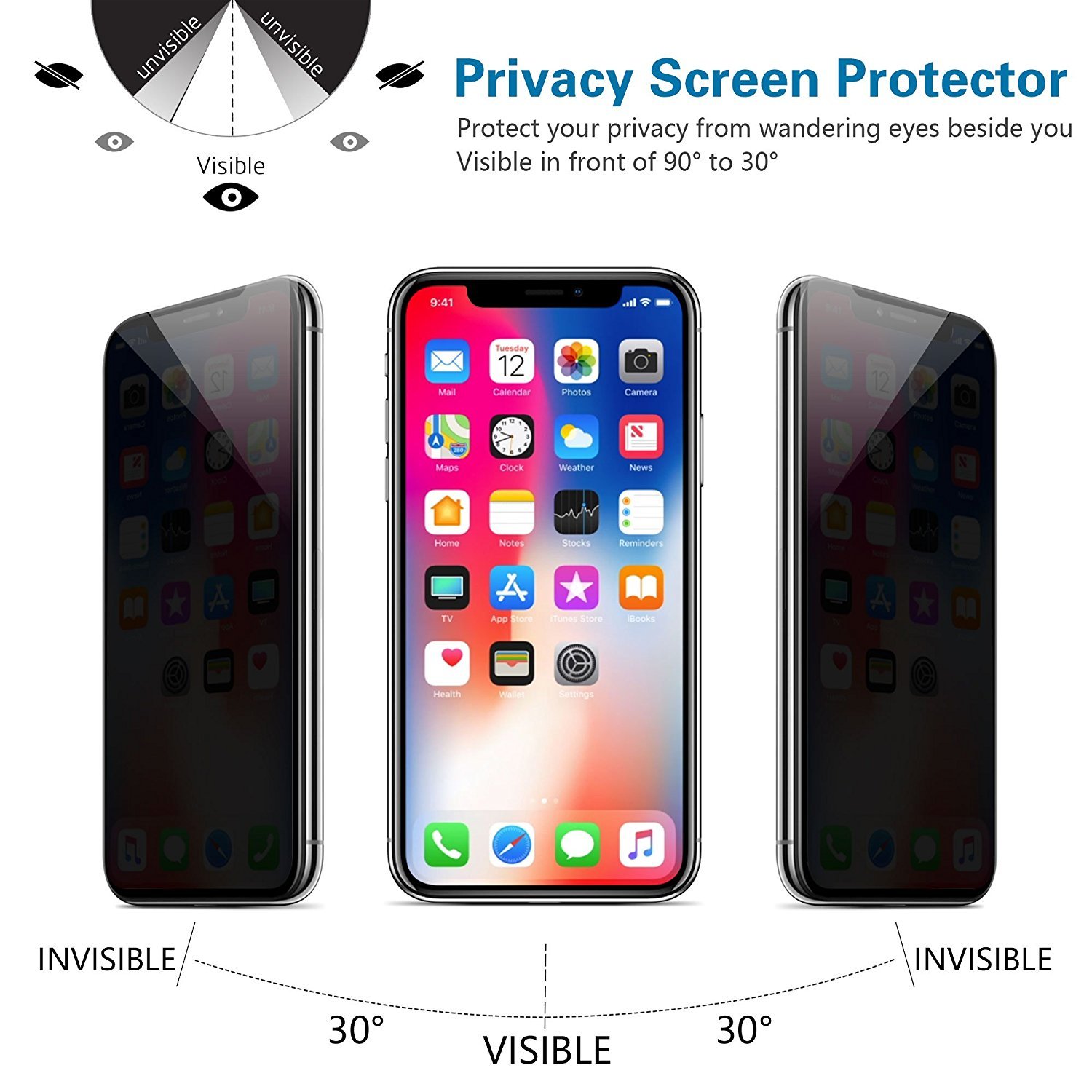 iPhone X Privacy Screen Protector, 2.5D Tempered Glass Screen Protector Film For iPhone X 5.8\