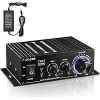Facmogu AK280 200W+200W Mini 2.0 CH Audio Power Amplifier, 2.0 CH Receiver Speaker Amp with 12V 5A Power Supply, Bass & Trebl
