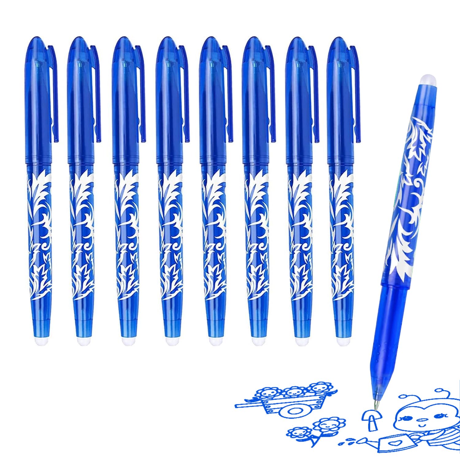 8pcs Erasable Friction Pen, Blue 0.7mm Rub Out Gel Pen With Rubber End for Kids Adults School Work Paperwork Stationery