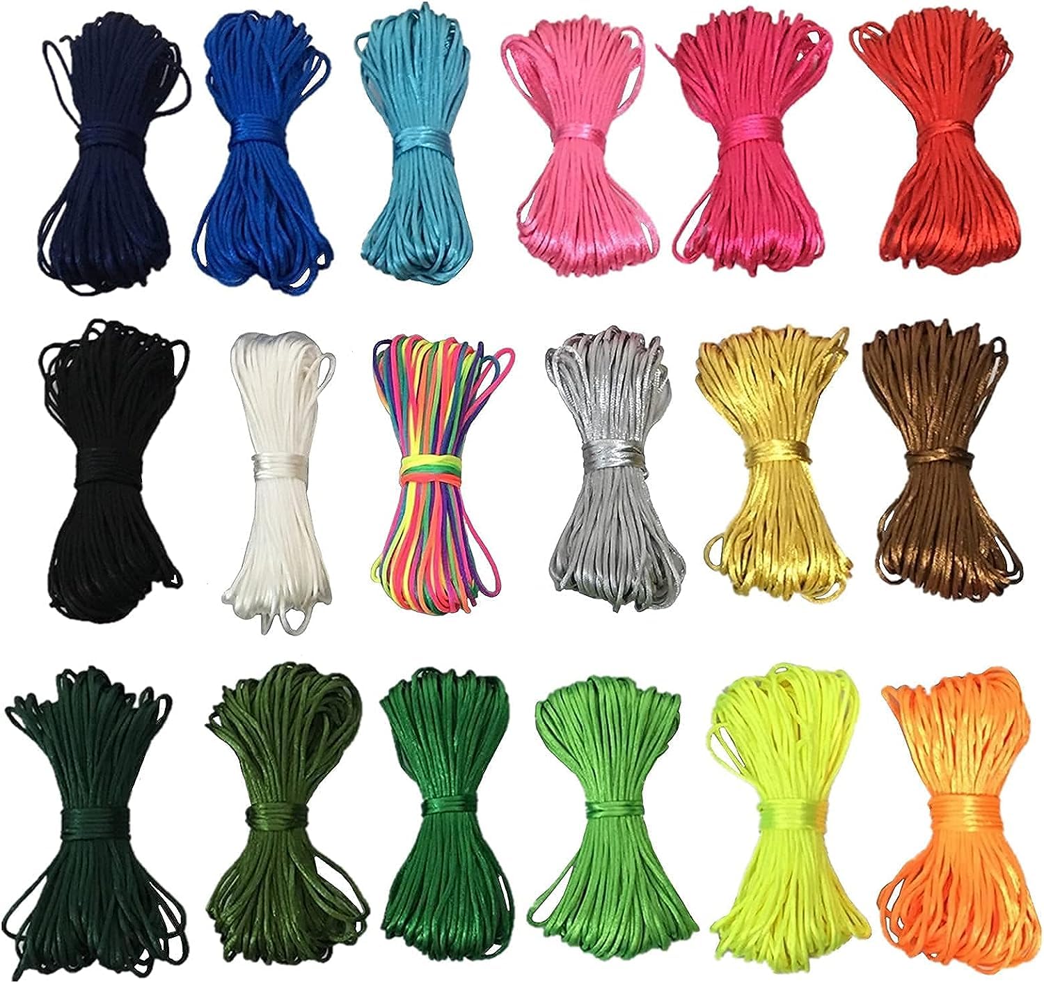FQTANJU 2mm 18 Bundles 198 Yards Quality Rattail Nylon Satin Cord Assorted Colors Satin Nylon Trim Cord for Beading Jewelry Making, Chinese Knot, Kumihimo