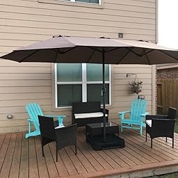 Amazon Com Tangkula 15 Ft Patio Double Sided Umbrella With Base Outdoor Extra Large Market Umbrella With Crank Handle Outdoor Twin Table Umbrella Base Included Umbrella With Crank And Base Beige Clothing