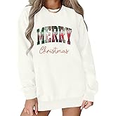 Christmas Sweatshirt for Women 2025 Classic Merry Plaid Letter Print Long Sleeve Shirts Xmas Holiday Party Pullover Tops