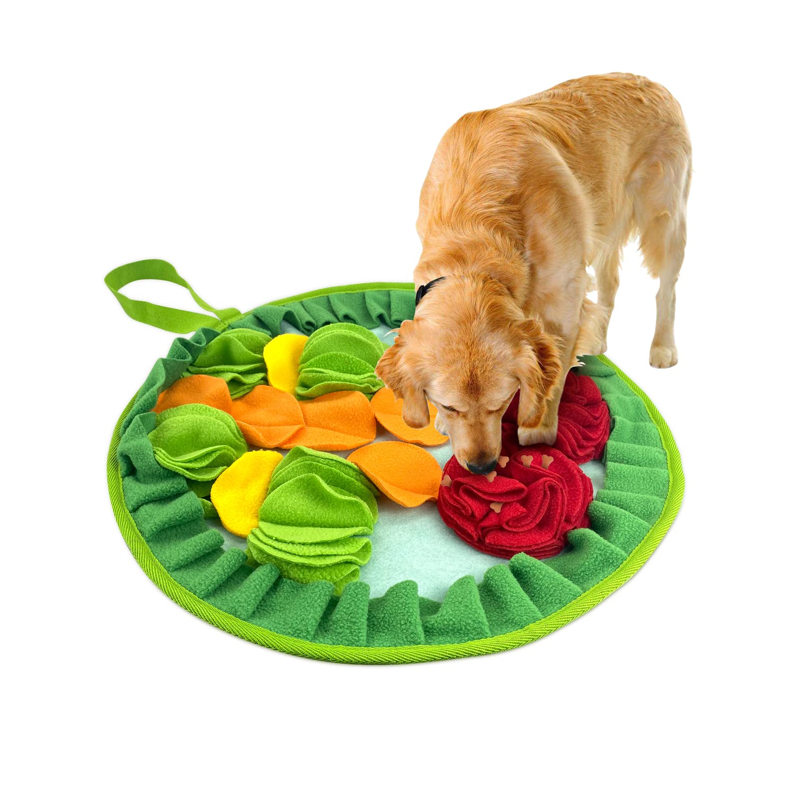 Andiker Slip-Free Pet Snuffle Mat with Hanging Rope, Snuffle Mat For Dogs to Consume Energy and Relieve Stress, Pet Snuffle Mat for Rabbits, Hamsters, and Dogs to Improve Digestion (red flowers)