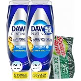 Dawn EZ Squeeze Platinum Liquid Dish Soap 2pk Refreshing Rain Scent 24.3 Fl Oz bundled with Heavy Duty Scotch Brite Sponge