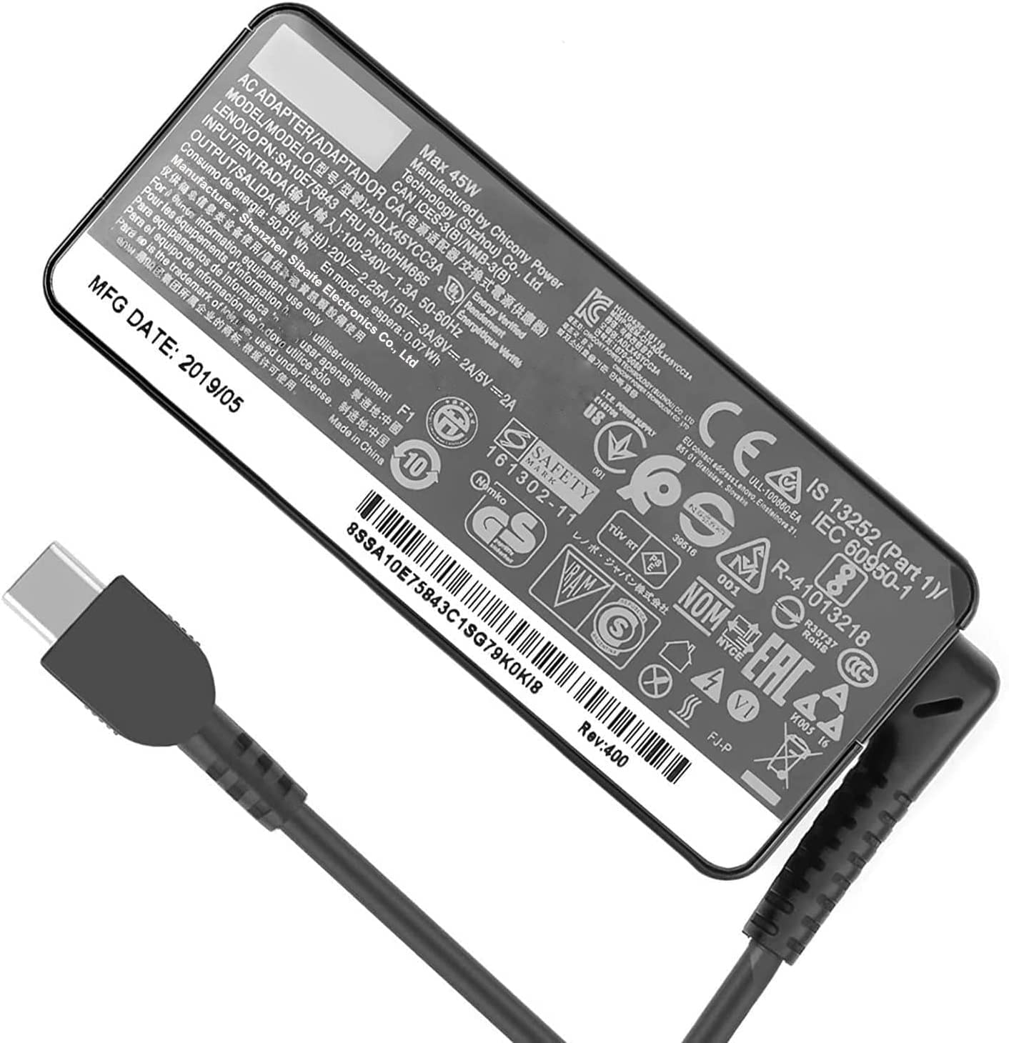 45W 4X20M26252 ADLX45YCC3D ADLX45YLC3D ADLX45YDC3D USB-C AC Adapter Laptop Charger Compatible for Lenovo ThinkPad Yoga Miix X280 T480 T480s T580 E480 MIIX5 Pro X1 Carbon 2017 2018 X1(20V-2.25A)