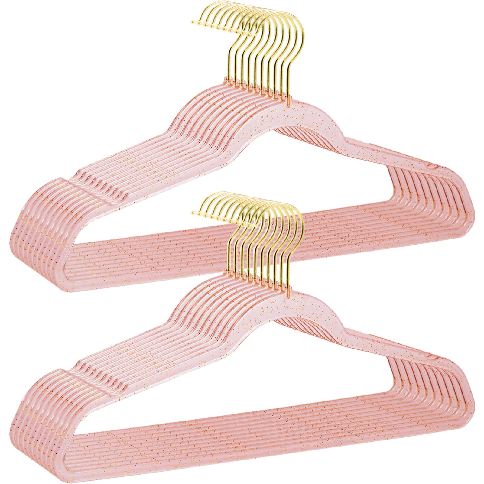 Photo 1 of Pink Clothes Hangers 16", 20 Pack Plastic Clear Coat Hanger for Adult Closet, Durable Bling Ganchos de Ropa with Swivel Hook, Notched Shoulders & Ultra-Thin Space Saving Laundry Hanger for Dress Suits