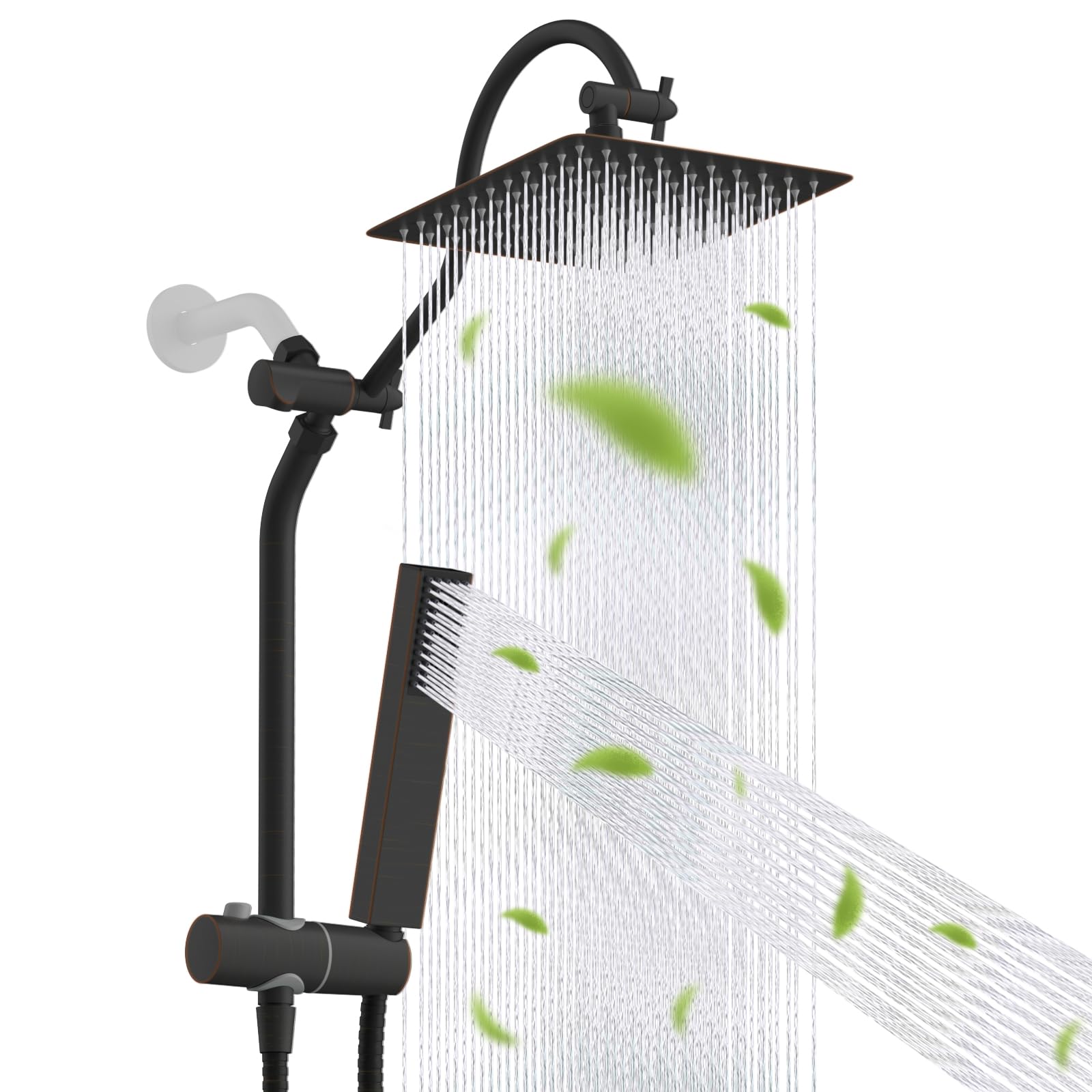 Photo 1 of Hibbent All Metal High Pressure 10'' Rainfall Shower Head, Showerhead Combo with 4-mode Handheld Spray, 12'' Adjustable Extension Arm, Extension Bar, Easy Reach Holder, 71'' Hose, Oil Rubbed Bronze