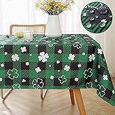 St.Patrick's Day Tablecloth Rectangle, Shamrock Clover Spring Table cloth with Buffalo Plaid Pattern, Spill Proof Washable Green Table Cover for Picnic, Party, Dinner Decor (Rectangle, 60" x 120")