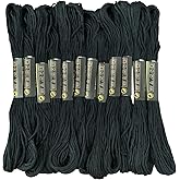 12 Skeins Embroidery Floss Black Color, Friendship Bracelet String Cross Stitch Embroidery Thread Floss Bracelet Making Yarn, Craft Floss（Black）
