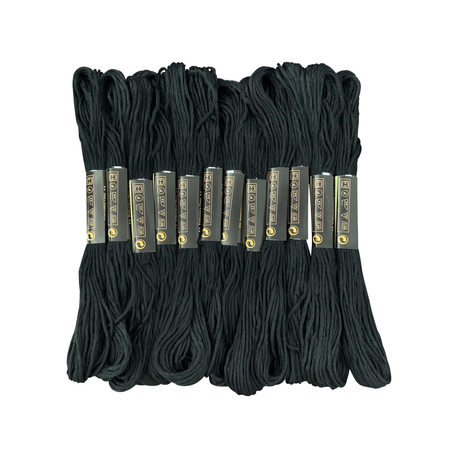 12 Skeins Embroidery Floss Black Color, Friendship Bracelet String Cross Stitch Embroidery Thread Floss Bracelet Making Yarn, Craft Floss（Black）