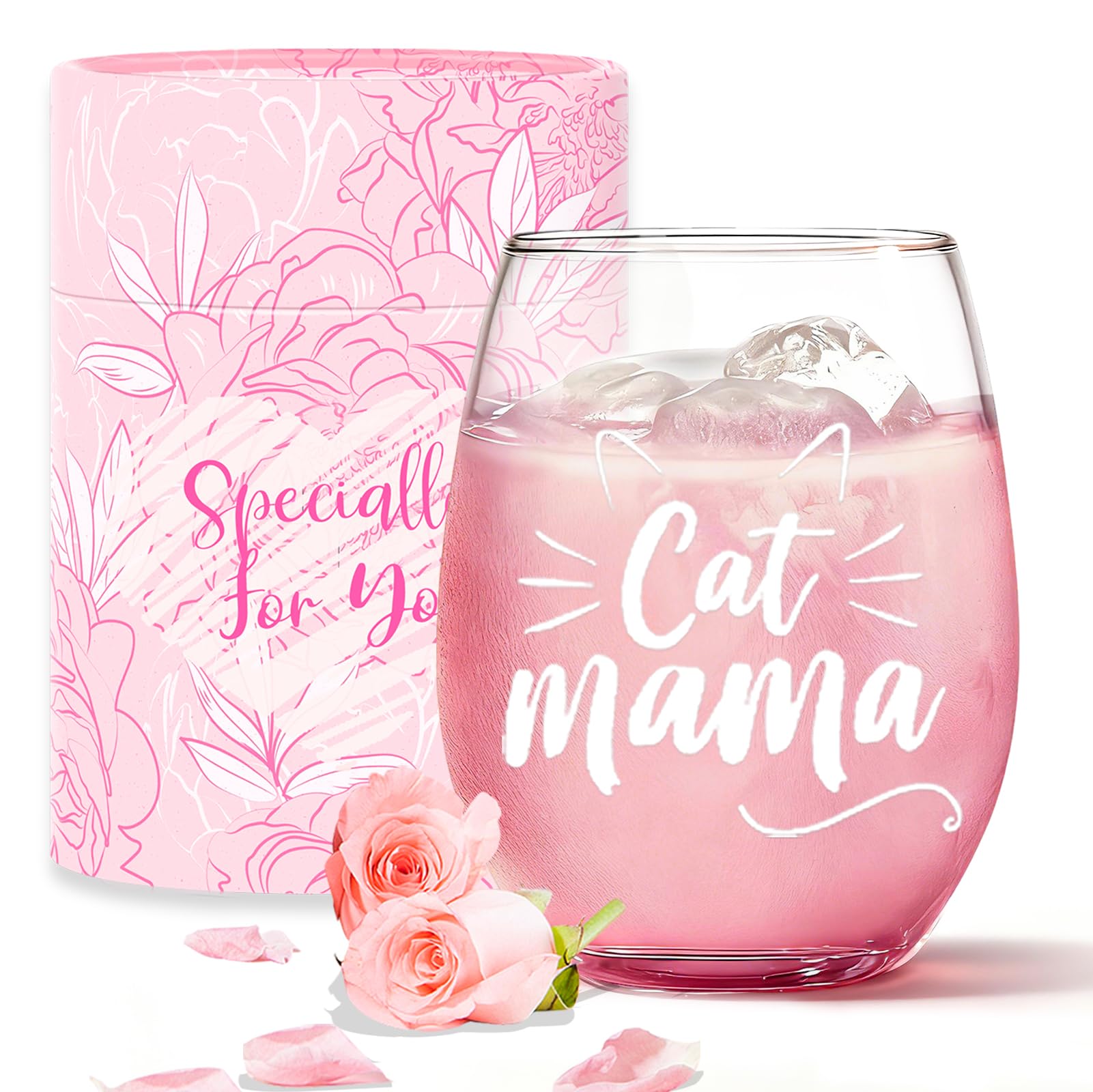 Yalucky Cat Mama Wine Glass Mothers Day Gifts for Wife from Husband Daughter Son-Mum Gifts -Funny Birthday Gift for Wife,New Mum,Mom to be,Pregnant Mom,cat Lover Funny Gift