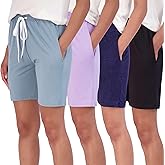 Real Essentials 4 Pack: Women's 7" Bermuda Long Casual Yoga Super-Soft Loose Comfy Shorts with Pockets (Available in Plus)