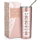 Onebttl Cheer Coach Gifts For Women, Her, Female - Cheer Coach - 20oz/590ml Stainless Steel Skinny Insulated Tumbler with Straw, Lid - Gift for Cheerleading or Cheerleader Coachs - (Rose gold)