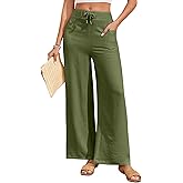 ALSOGO Women's Palazzo Pants Dressy Drawstring Elastic Waist Casual Wide Leg Trousers with Pockets 2025 Summer