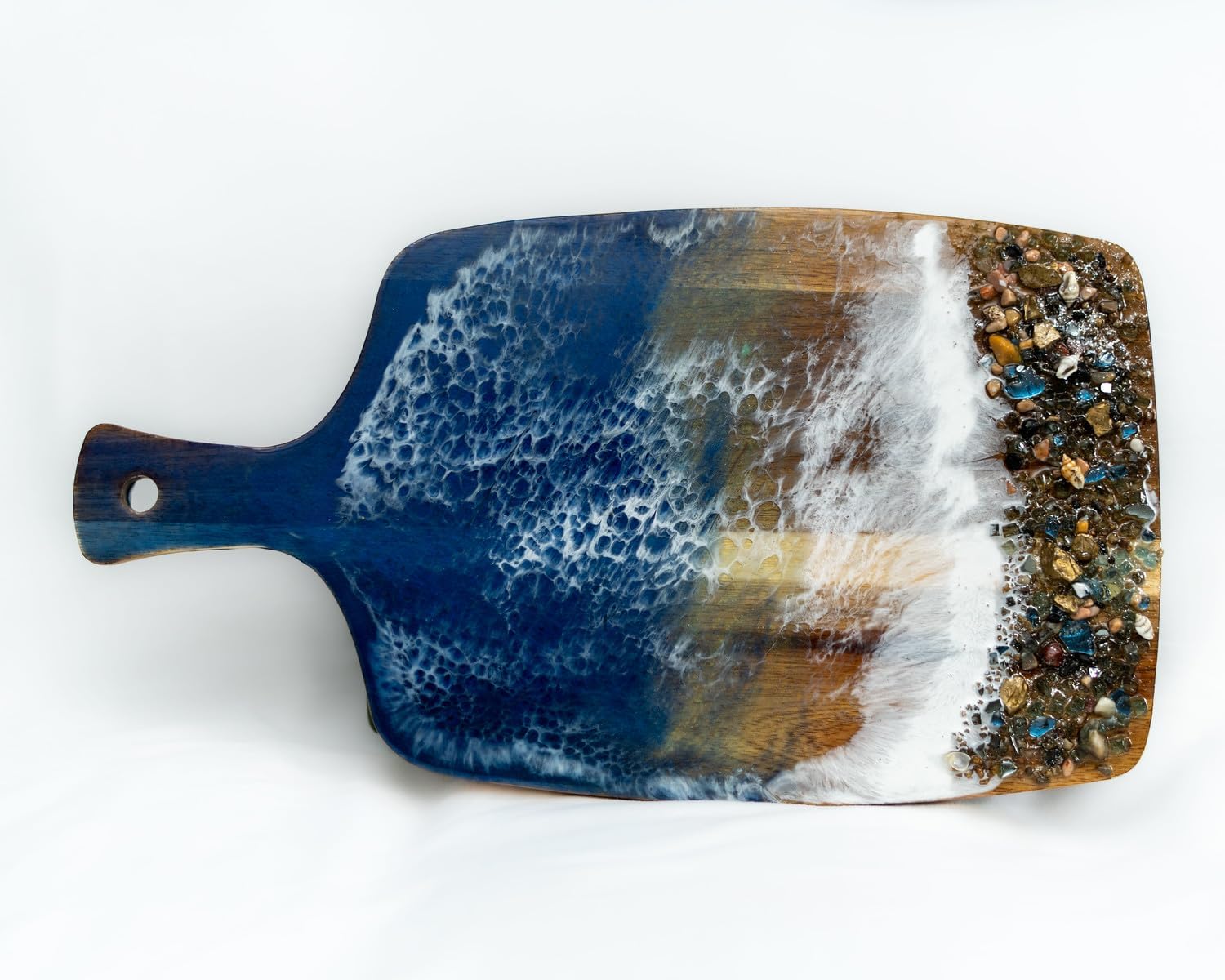 Mixed Media - Handmade Epoxy Resin Ocean waves Cutting Board,charcuterie boards, Cheese Serving Board, Seashells Cutting Board and Party Tray Coastal Decor (approx. 18in x 10in x 1in)