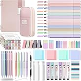 61 PCS Aesthetic School Supplies with Pen Case,12 Pastel Highlighters,5 Black Ink Gel Pens, 6 Mechanical Pencils 0.5 & 0.7mm,Sticky Note Index Tab and So on for Students Stationary College Essentials
