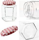 Offer Shop Glass Jars 280ml Hexagonal Red Gingham Lid - 6 Set view 3