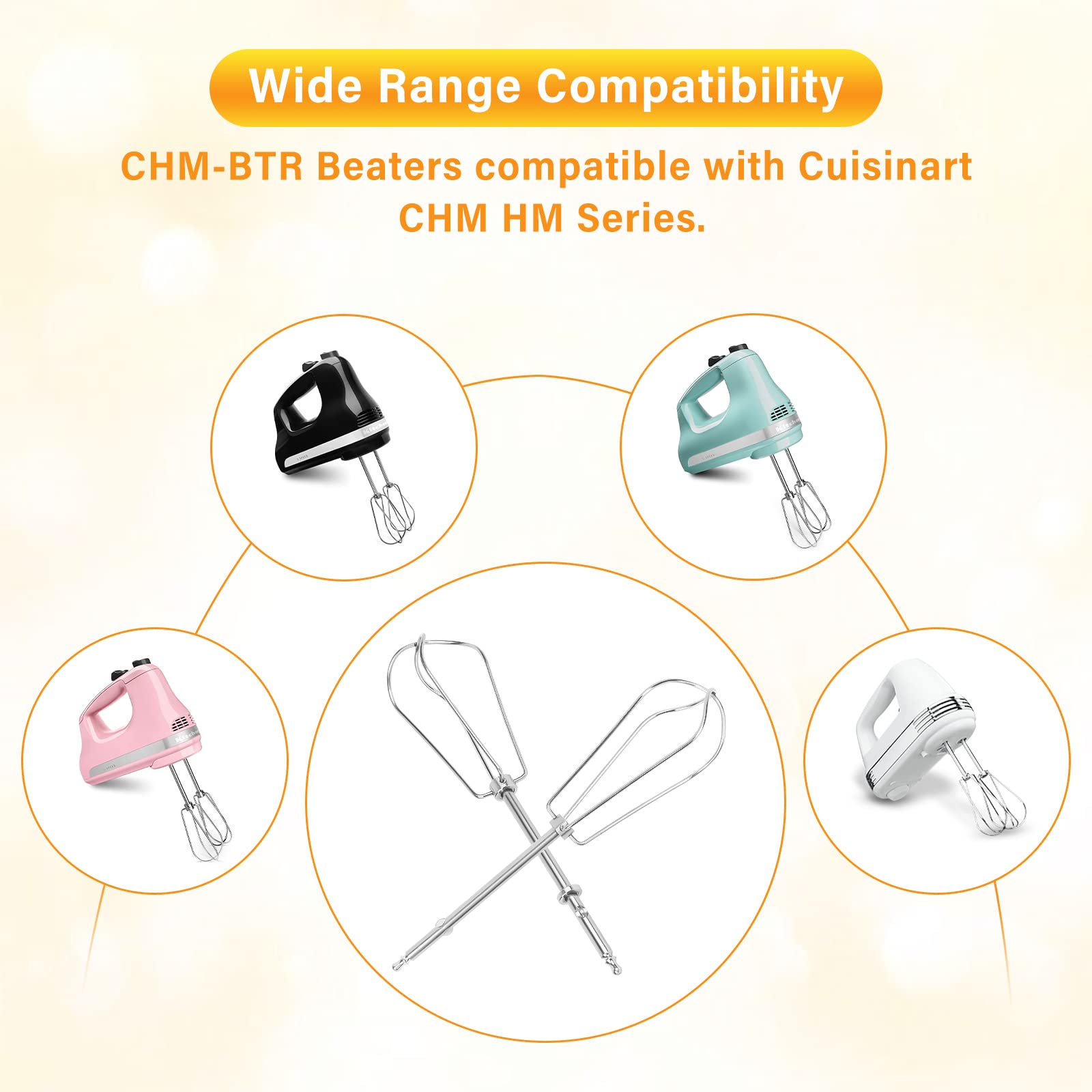 ANTOBLE Hand Mixer Beaters Compatible with Cuisinart HM-90s HM-70 HM-50 CHM-3, 9 7 5 3 Mixer Attachments Replacement Parts CHM Series Stainless Steel Whisk Hand Turbo Mixer Beater for Cuisinart, #