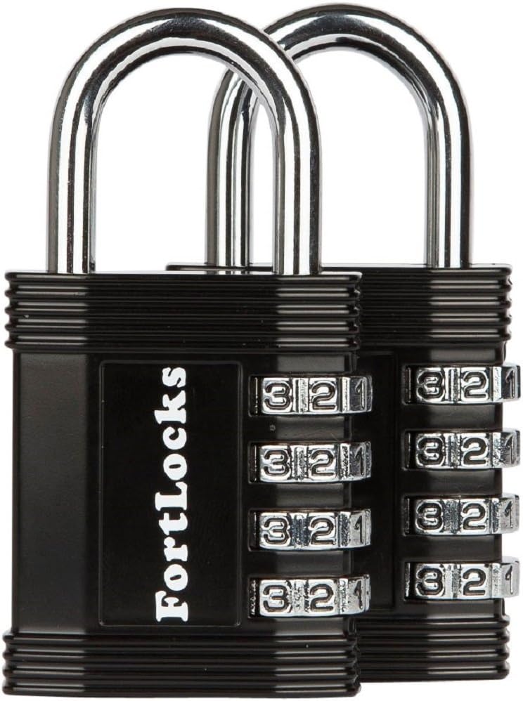FortLocksGym Padlock | 4-Digit Combination Lock for Indoor Lockers & Outdoor Use | Heavy-Duty, Rustproof, Weatherproof | 2-Pack, Black