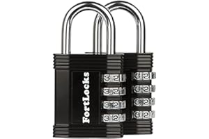 FortLocks Padlock - 4 Digit Combination Lock for Gym Outdoor & School Locker, Fence, Case & Shed – Heavy Duty Resettable Set Your Own Combo – Waterproof & Weatherproof (2 Pack - Black)