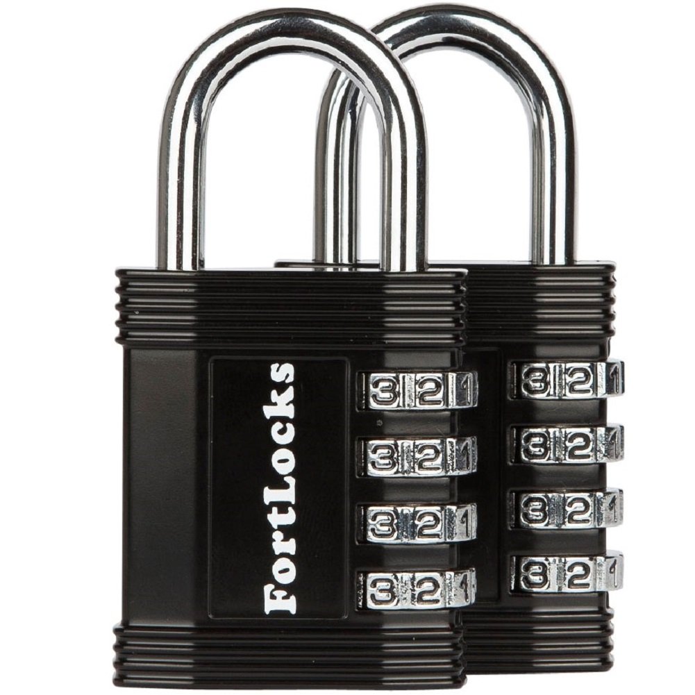 FortLocks Gym Padlock | 4-Digit Combination Lock for Indoor Lockers & Outdoor Use | Heavy-Duty, Rustproof, Weatherproof | 2-Pack, Black — image 1