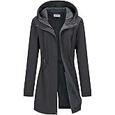 33,000ft Women's Softshell Long Jacket with Hood Fleece Lined Windproof Warm up Waterproof Windbreaker