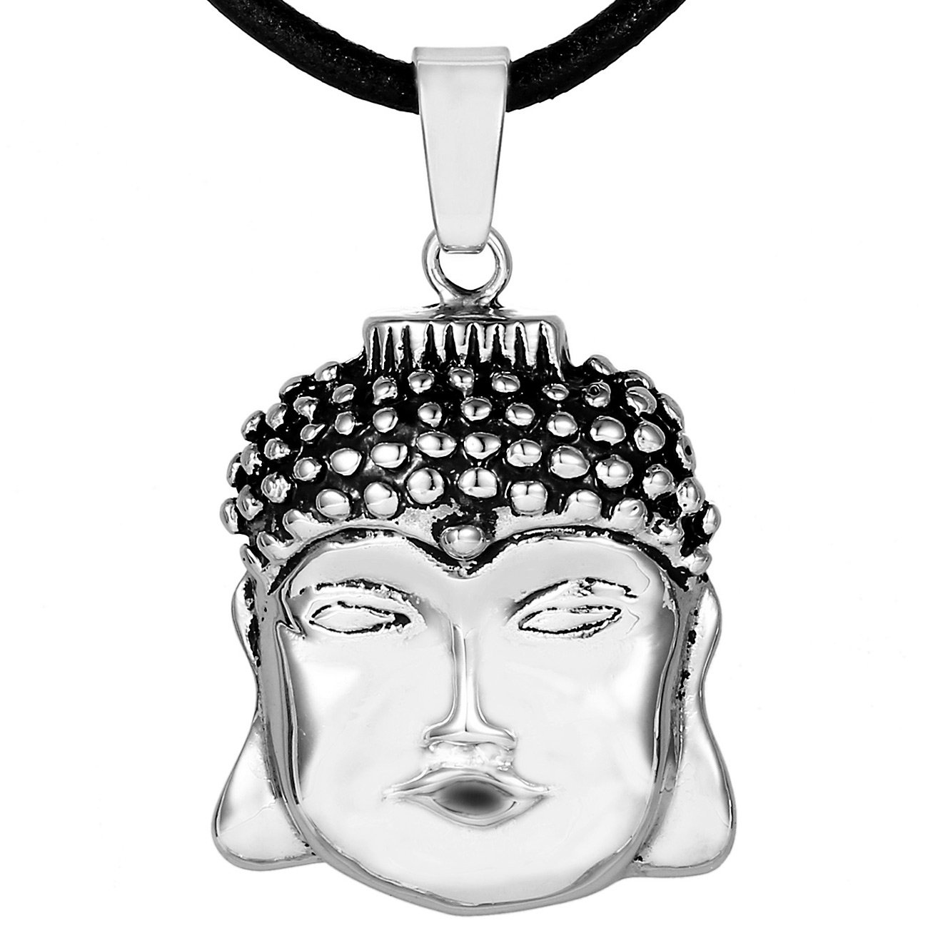 DonDon Mens Leather Necklace 19.7" 50 cm with Stainless Steel Pendant Buddha