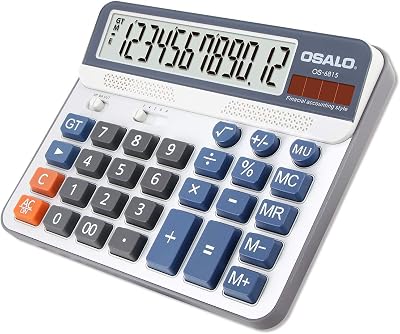OSALO OS-6815 Calculator Extra Large Display 12 Digit Solar Battery